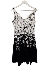 LAUREN RALPH LAUREN Ladies UK S Black & White Floral Fit & Flare Dress Pre Loved