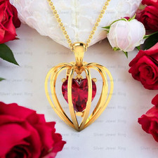 Custom Birthstone Heart Charm Pendant Necklace Yellow Gold Plated Valentine Gift