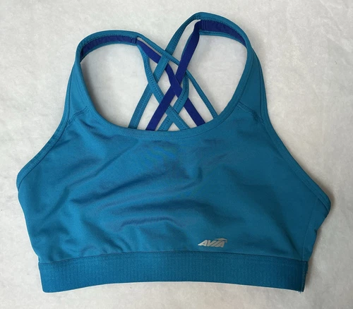 AVIA Aqua Blue SPORTS BRA Strappy Racerback SMALL S