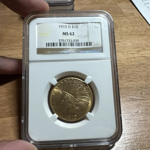 1910 D Gold Eagles $10 Indian Head NGC MS-62