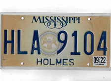 MISSISSIPPI passenger 2022 license plate "HLA 9104" ***HOLMES***