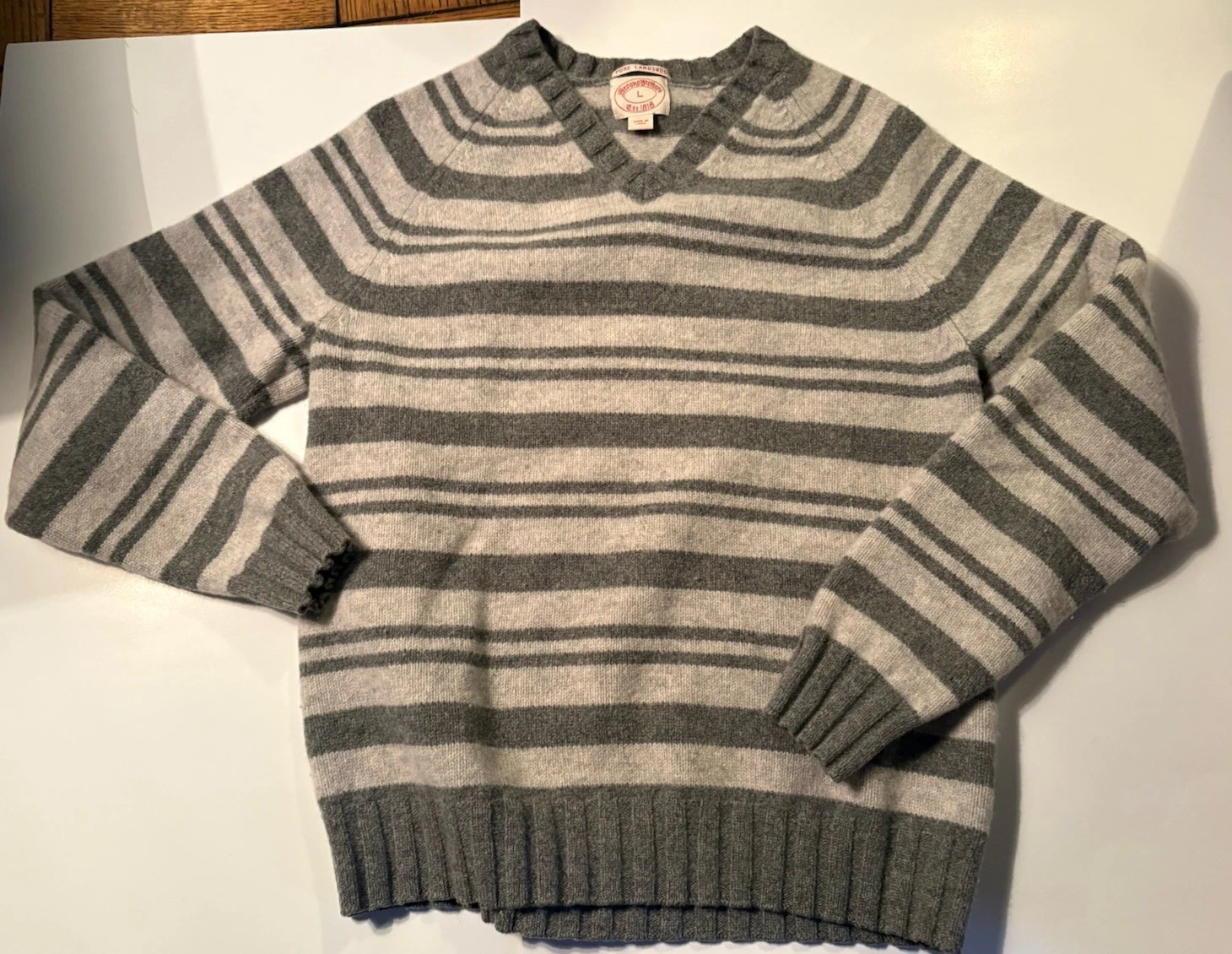 Brooks Brothers 100% Lambswool Sweater Gray Stripe Size XL