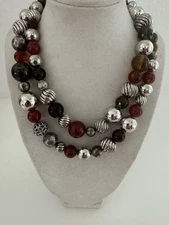 Elegant Estate Vintage David Yurman Sterling Carnelian Ball Necklace