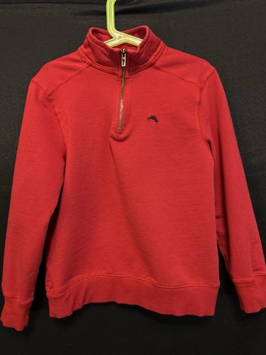 Tommy Bahama Sweater 1/4 Zip Boys Med 7/8 Youth Red Long Sleeve Pullover