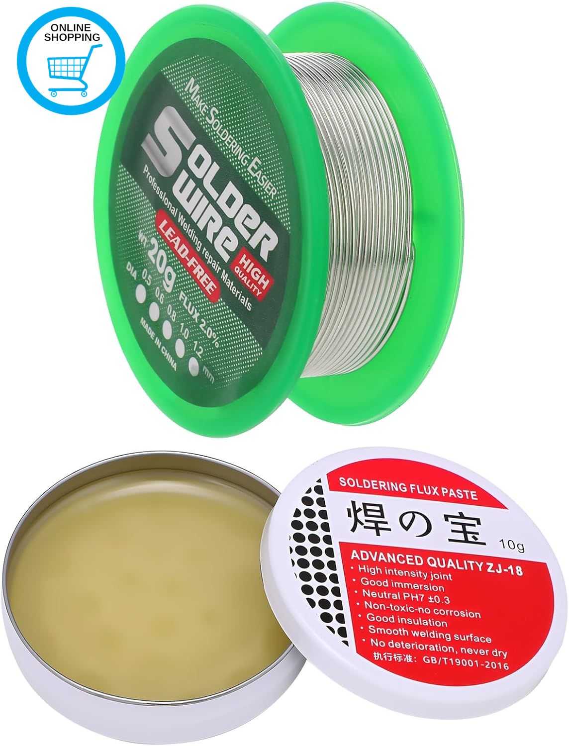 0.8Mm Solder Wire Set with 10G Solder Flux Paste, Soldering Wick 2Pcs Profession