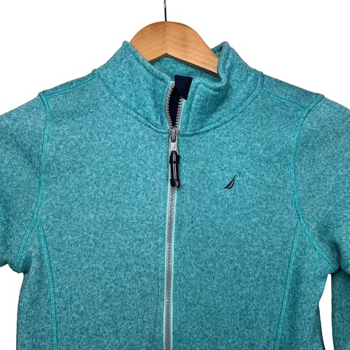 Nautica Girls Uniform Full-Zip Fleece Sweater Turquoise Blue Large 12/14 - Picture 3 of 5