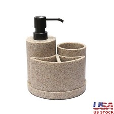 Sandstone Bath Accessory Set 3 Piece Soap Dispenser Toothbrush Holder Tumbler US