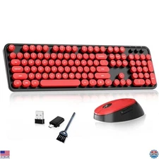 Wireless Keyboard and Mouse, COOFUN Retro Typewriter Keyboard with Round Premium