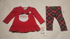 NWT Bonnie Jean Christmas Santa Claus Tunic Leggings 2PC Set 12 Months Baby Girl