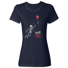 Well Skeleton Chasing Balloon Spooky Humor Ladies' Crewneck T-Shirt
