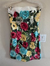 Ann Taylor Loft White Pink Turquoise Strapless Floral Lined Dress Size 0