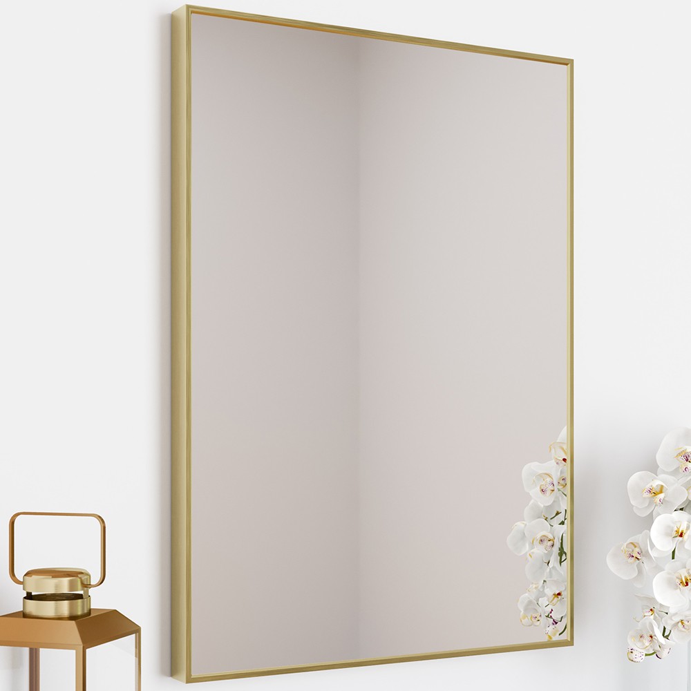 Plain Bathroom Mirror Rectangular Brushed Brass Framed Wall Mounted 500x700mm