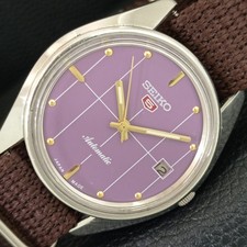 VINTAGE SEIKO 5 AUTOMATIC 7005A JAPAN MENS PURPLE COLOR DIAL WATCH a708501-1
