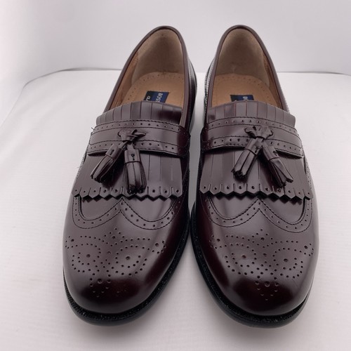 BOSTONIAN CLASSICS Mens Burgundy Brogue Wingtip Tassel Kiltie Loafers 9.5 M - Picture 2 of 11