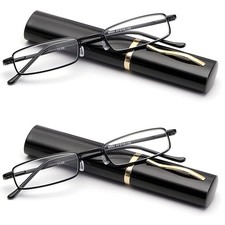 2 Pack Slim Mini Metal Reading Glasses Portable Reading Glasses with Case