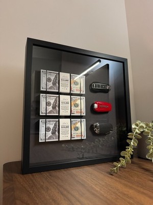 The Wealth Display - Dollar & Supercar Key Stack Frame by FramedCash | 35x35cm |