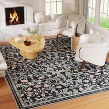 FUNAMT Floral Area Rug for Living Room, 5x7 Black Rug 5' x 7' Rectangular 