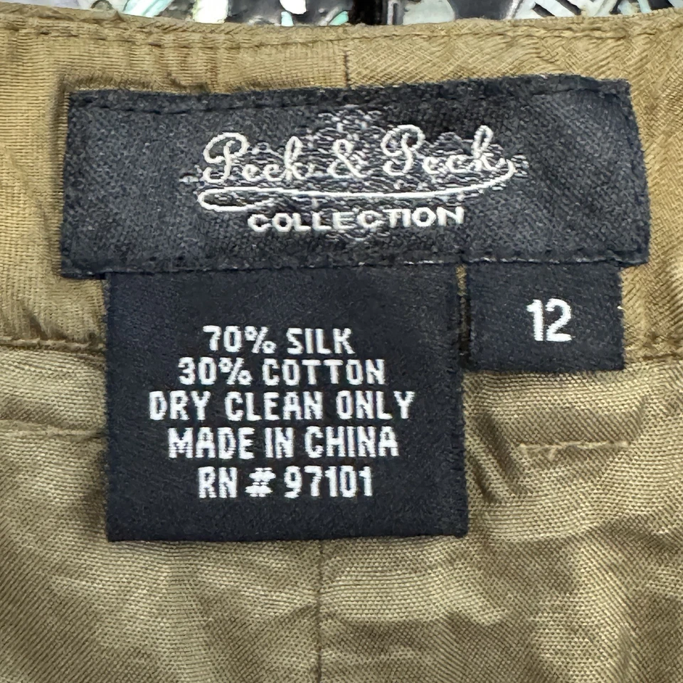 Pantalones de carrera Peck & Peck para mujer 12 verde oliva mezcla de seda pierna ancha Foto 4 de 4