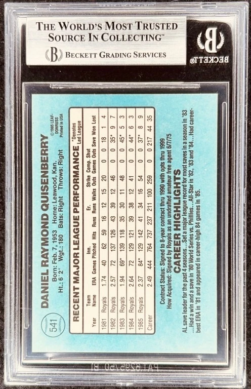 丹·奎森伯里签名亲笔签名皇家队 1986 年 Donruss 卡 BAS 板 — 第 2/2 张图片