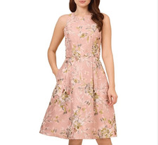 NWT Adrianna Papell Dress 6 Pink Lined Floral Jacquard Fit Flare Formal Pockets