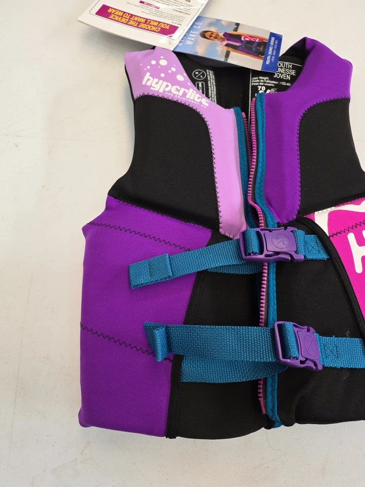 Chaleco salvavidas Hyperlite Youth, aprobado por USCG (55-88 libras) púrpura/negro/rosa NUEVO Foto 4 de 4