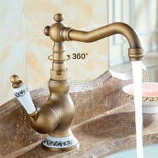 Retro Antique Brass Single Lever Kitchen Bar Sink Swivel Mixer Tap Faucet enf511