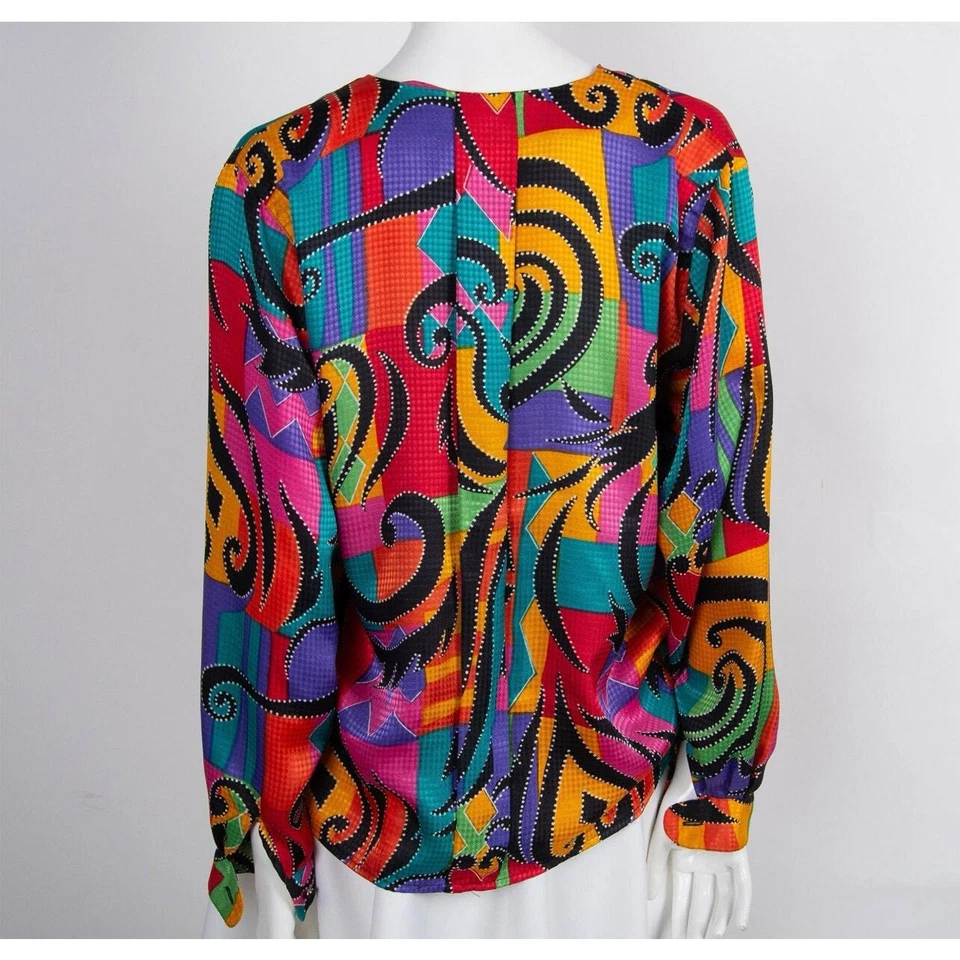 Blusa Vintage Pierre Cardin Estampado Abstracto Brillante Manga Larga Talla 4 Foto 2 de 4