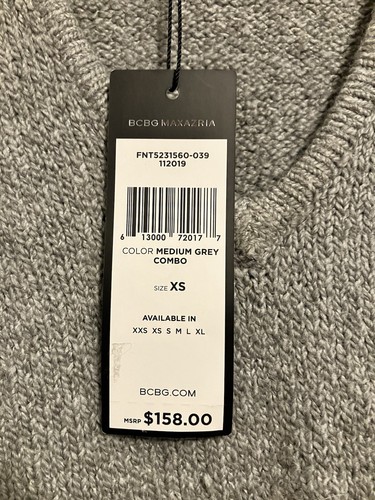 BCBG Maxazria Sweater Grey V Neck XS New W Tags $158 , See Description - Picture 3 of 12