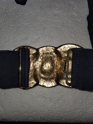 Vintage Nan Lewis Stretch Belt Navy with Gold Tone Medallion  display picture 1
