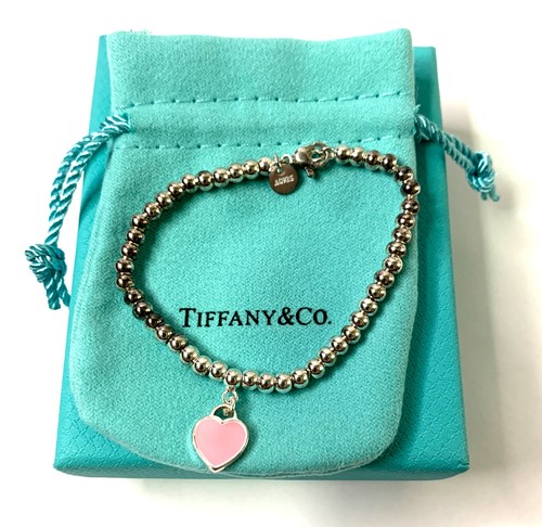 Tiffany & Co. Retired Pink Mini Heart Tag Silver Bead Bracelet Return to Tiffany - Picture 4 of 4