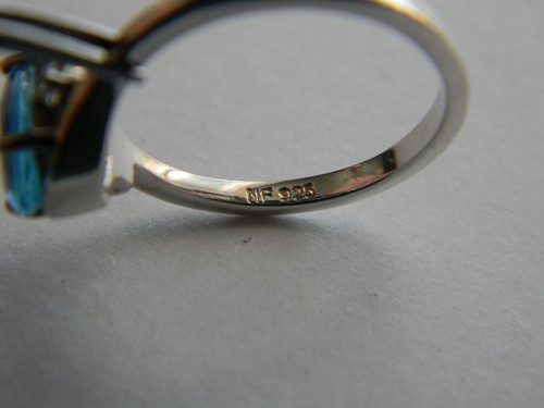 Vintage 925 Sterling Silver Pear Shaped Blue Topaz & Clear CZ Band Ring Size 7 - Picture 4 of 10
