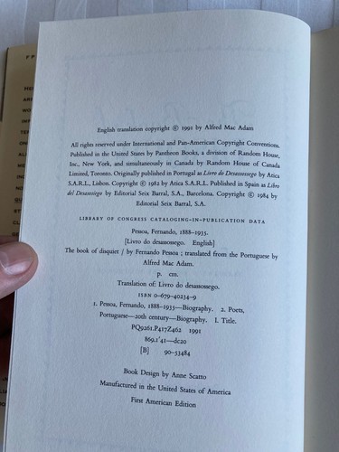 Fernando Pessoa: The Book of Disquiet (1st Edition) - Picture 3 of 9