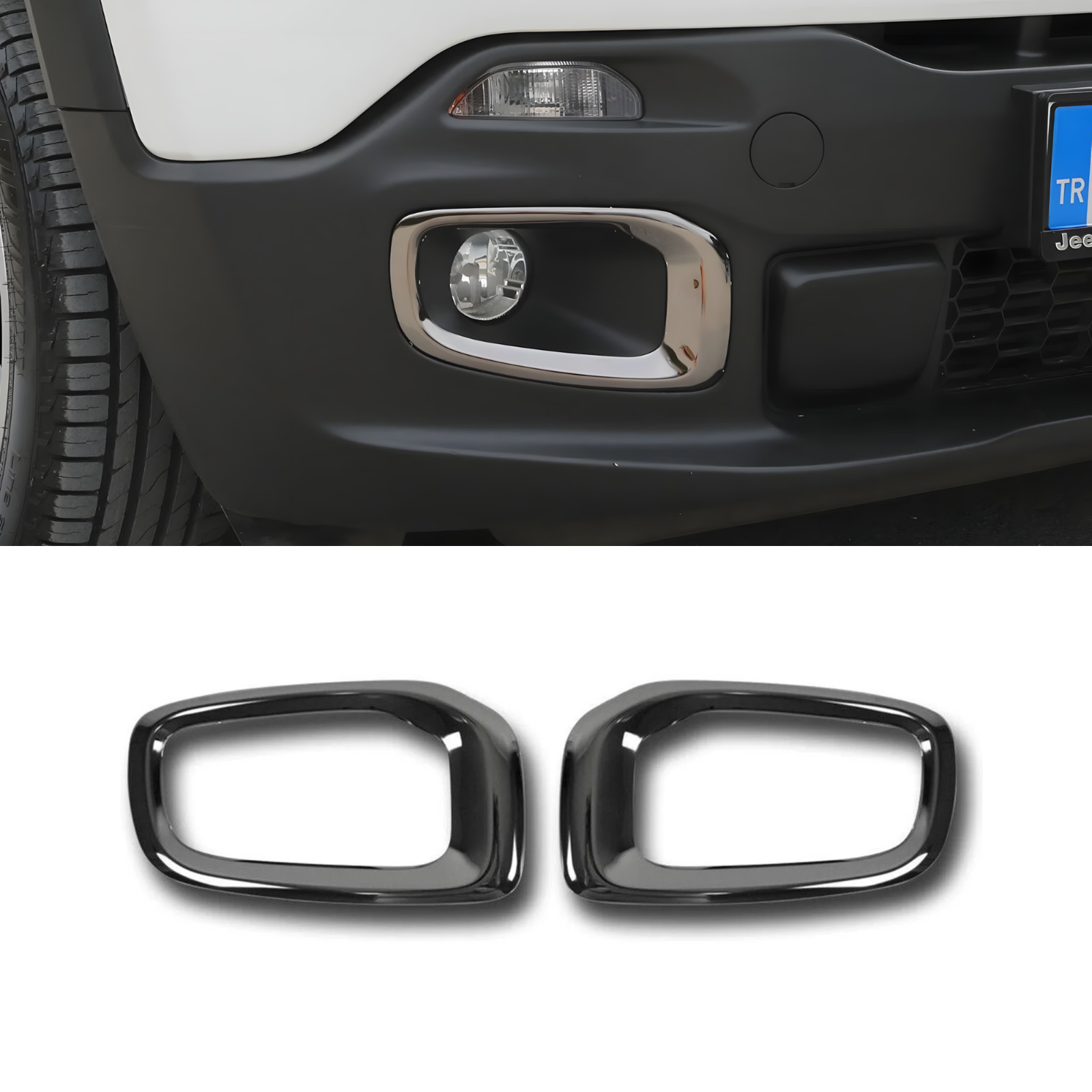 Black Stainless Steel Chrome Fog Light Cover Fit Jeep Renegade (2014-2018)