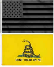All Black Out American Flag - Don't Tread On Me Gadsden Flag 3x5 ft 2-Pack 100D