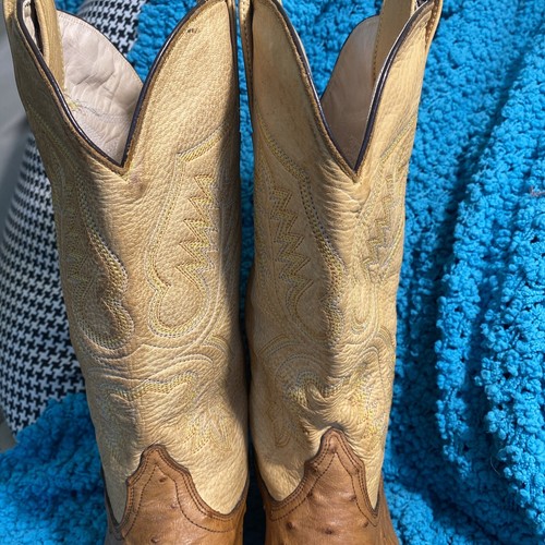 Go’West Leather Cowboy Boots Ostrich Men’s Size 9 1/2 or 10 Nice Used Shape.  - Picture 7 of 24