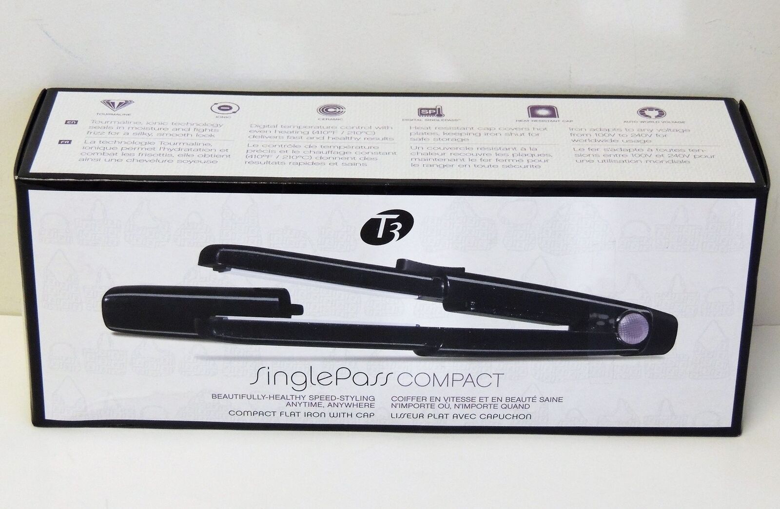 T3 Singlepass Compact Tourmaline Ceramic Flat Iron With Cap ( Model 73505) Black