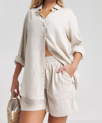 SIMPLY BE DAMEN NATUR OVERSIZED LEINEN SHIRT NEU (ref 544)