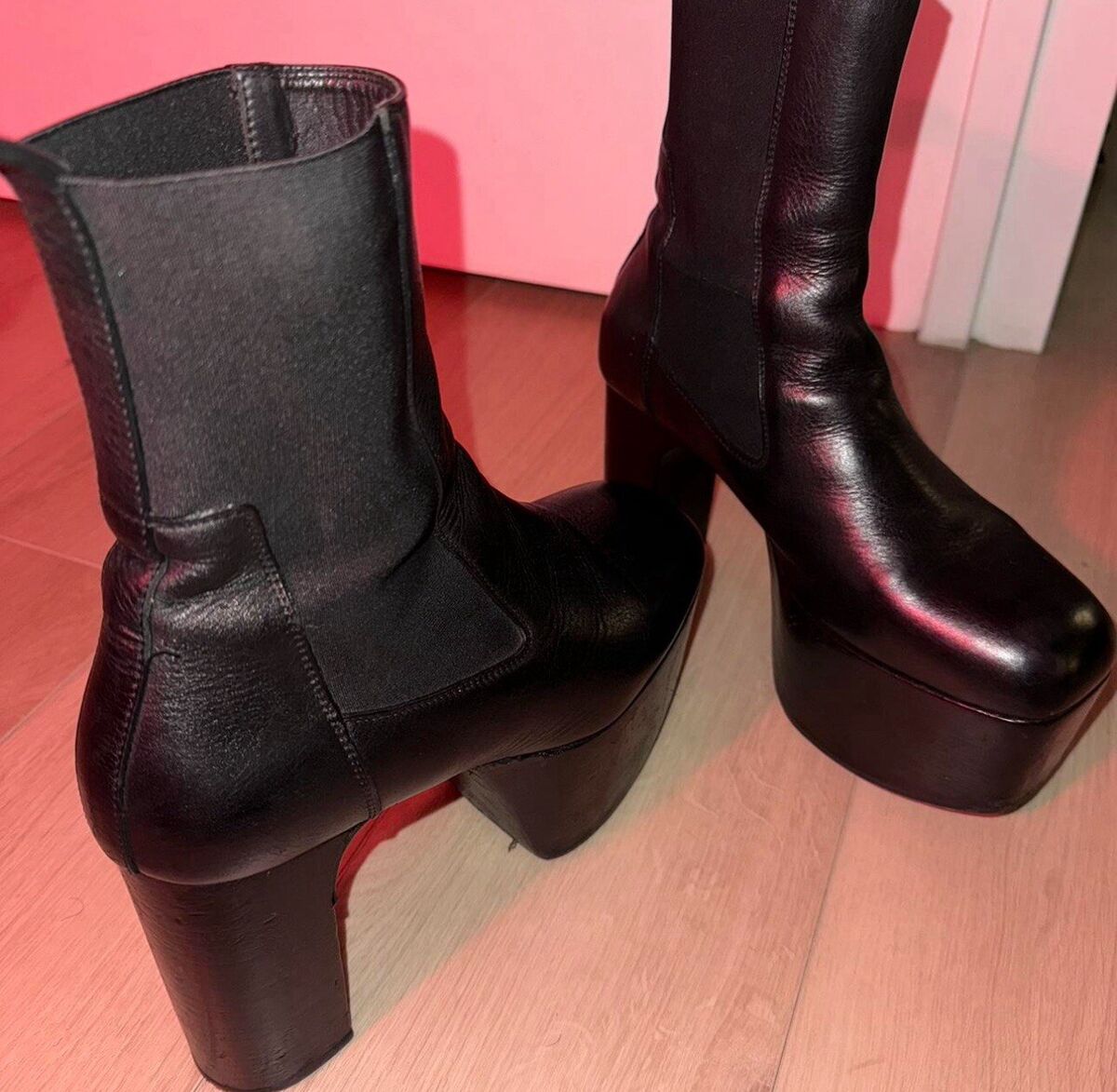 RICK OWENS Kiss Platform Heeled Leather Boot (41 EU; 8 US RICK OWENS Kiss Platform Heeled Leather Boot (41 EU; 8 US