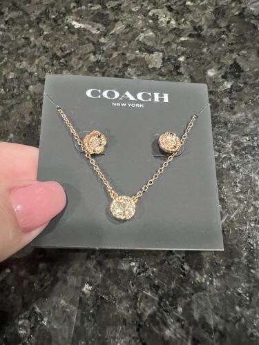 Coach Floral Earrings and Crystal Necklace Set NWT Rose Gold Tone | eBay