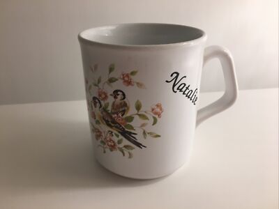 Natalie Name Mug Cup Personalised with Birds and Flowers Made in England