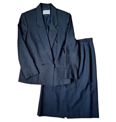 VTG 80s Double Breasted Blazer Midi Skirt Suit Set Linen Blend Small 