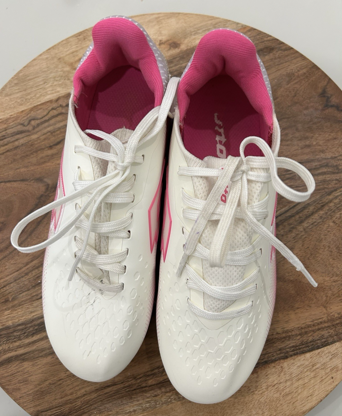 Lotto Roma 500 tacchetti calcio bambina taglia 2 5 bianco rosa blu ottime condizioni