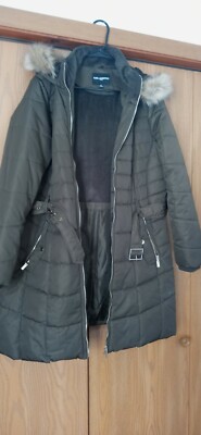  Karl Lagerfeld Paris Green Faux Fur Quilted Parka Puffer Jacket  XL Women's