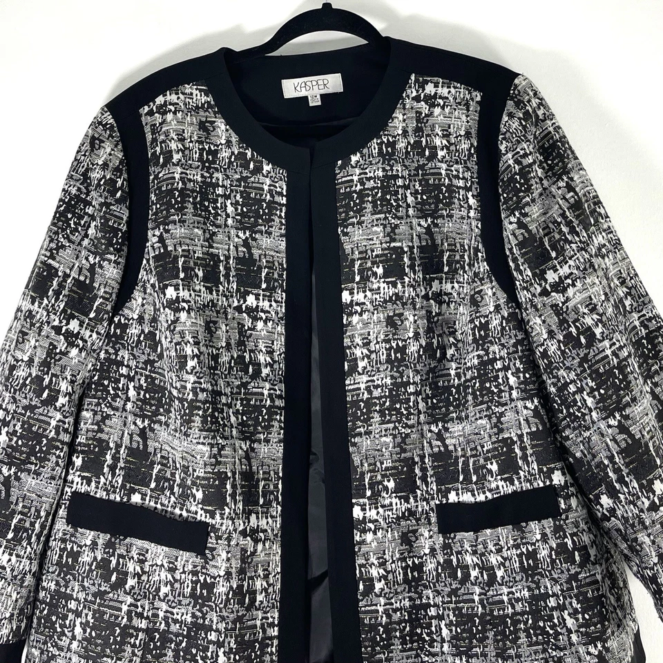 Chaqueta Kasper Mujer’s 20W Negra Gris Blazer Abierto Mangas Largas Brillante Foto 2 de 4