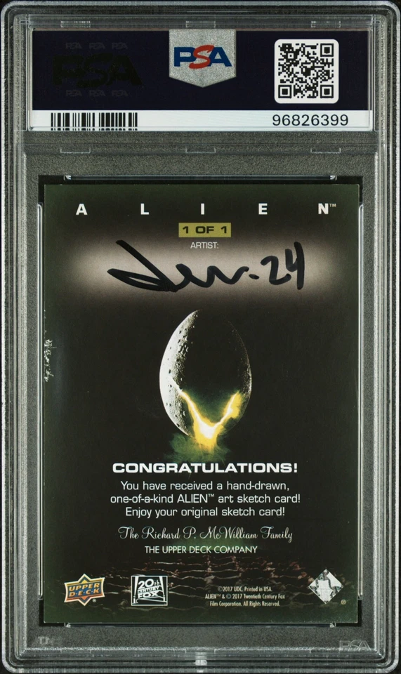 2017 Upper Deck Alien vs Predator Movie Sketch Card 1/1 Jason Flowers Puzzle PSA - Image 3 of 4