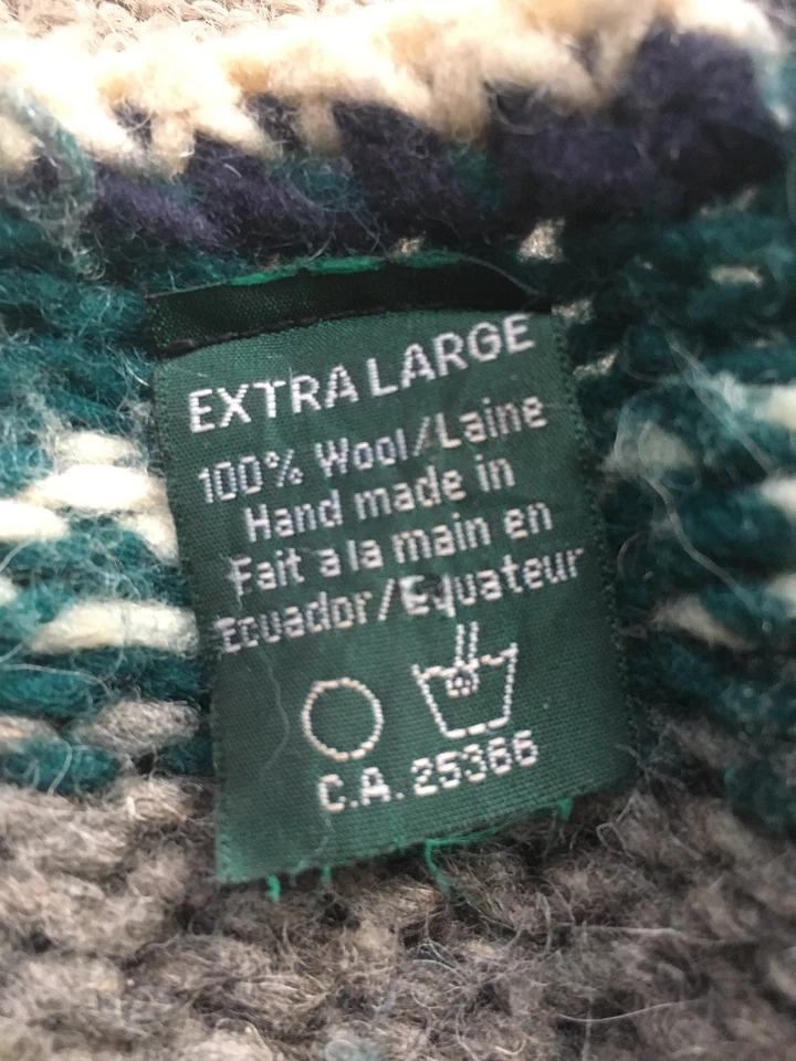 Suéter de lana real tejido a mano vintage para hombre talla XL - verde, crema, gris Foto 4 de 4