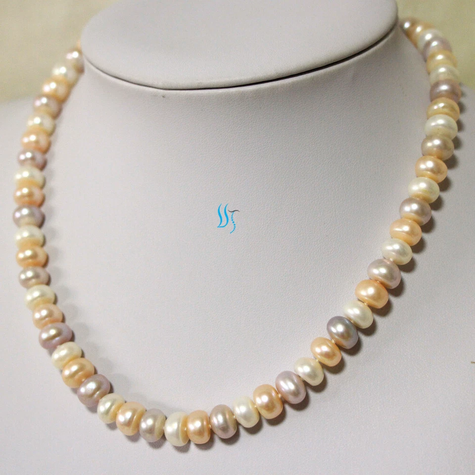 Collar de perlas redondeadas de agua dulce 18" 8-10 mm blanco melocotón rosa lavanda Foto 4 de 4