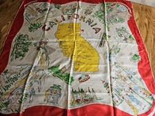 Clean Vintage California Souvenir Scarf 50s 60s Rayon 34" x 34" Nice