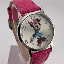 Disney Minnie Mouse Watch 33mm Case Pink Leather Band Quartz Analog