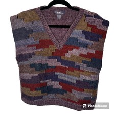 Prima 100% Wool Multi-color V-neck Cropped Vest Size M